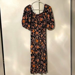Floral Puff Sleeve Midi Dress